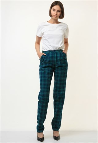 80S VINTAGE BLUE GREEN DEADSTOCK HIGH WAISTED TROUSERS 4378