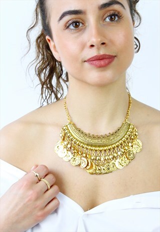GOLD COIN ETHNIC BOHO STATEMENT NECKLACE