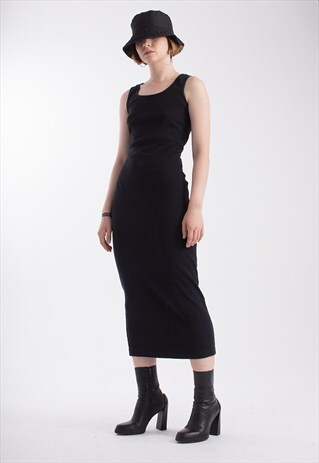 BLACK COTTON BODY STRETCH DRESS
