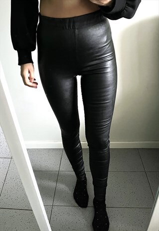Sexy Skinny PVC Black Faux Leather Leggings Pants XS S