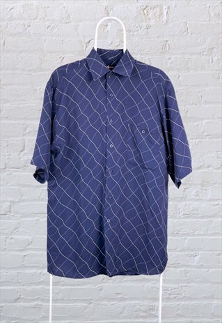VINTAGE GABICCI PATTERNED CRAZY PRINT SHIRT BLUE MEDIUM
