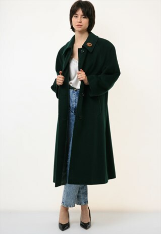 MOHAIR WITH WOOL LONG SLEEVE DEEP GREEN MAXI COAT 2881