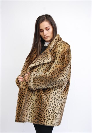 VINTAGE LEOPARD PRINT FAUX FUR COAT