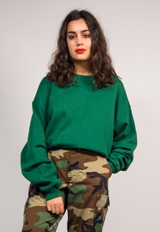 VINTAGE 90'S GREEN BASIC SWEATSHIRT JUMPER TOP