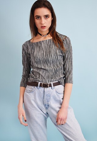 90'S RETRO MONOCHROME STRIPED GRUNGE TOP BLOUSE