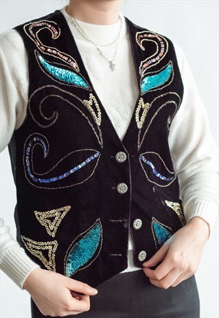 VINTAGE 80S FUNKY SEQUIN PARTY VEST