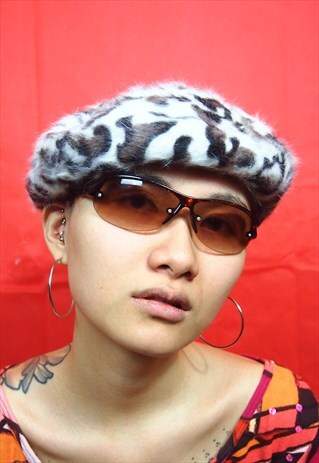 BROWN LEOPARD PRINT WOOL BERET