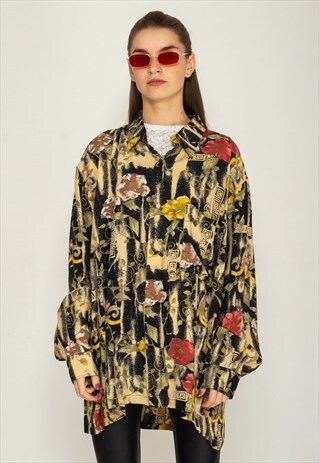 VINTAGE BLACK FLORAL LONG SLEEVE SHIRT