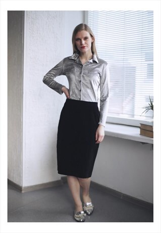 VINTAGE 80'S BLACK VELVET MIDI SKIRT