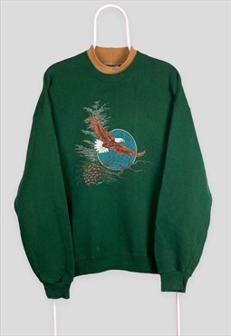 Vintage Green Embroidered Sweatshirt American Eagle Lee L