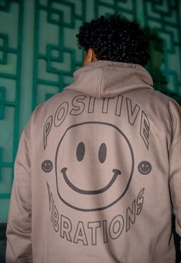 Heavyweight Hoodie in Mocha with 90s Rave Smiley Print