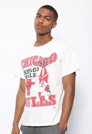 VINTAGE CHICAGO BULLS NBA PRINT LOGO T-SHIRT WHITE