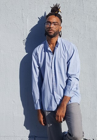 90S CLASSIC LUXURY ROUND COLLAR LIGHT BLUE DRESS SHIRT