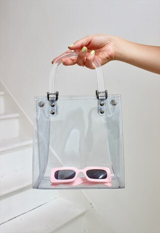RARE VINTAGE 90S CLEAR PVC TOP HANDLE HANDBAG
