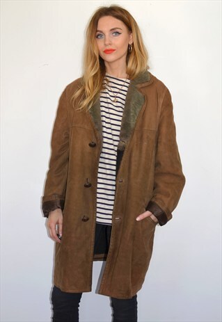 VINTAGE 70S CARAMEL BROWN SHEEPSKIN SHEARLING OVERSIZED COAT