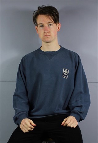 VINTAGE TIMBERLAND SWEATSHIRT IN BLUE WITH EMBROIDERED PATCH