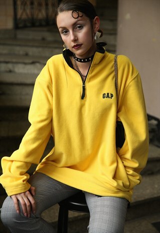 VINTAGE QUARTER ZIP NEON YELLOW FLEECE WITH SPELL OUT LOGO