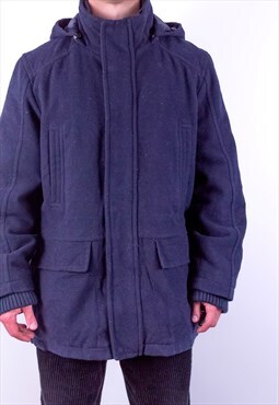 Vintage Tommy Hilfiger Wool Duffle Jacket in Blue Large