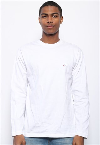 VINTAGE CHAMPION LONG SLEEVED T-SHIRT WHITE