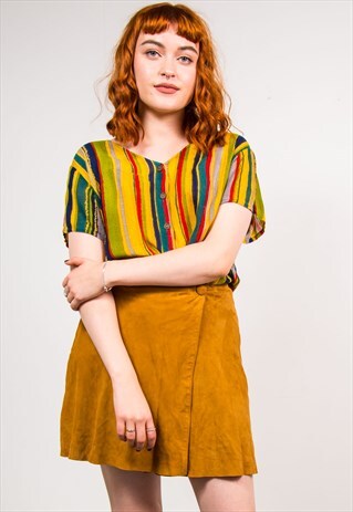 VINTAGE 90'S MULTICOLOUR STRIPED V-NECK BLOUSE SHIRT