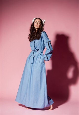 DENIM DRESS/ BLUE MAXI DRESS/ LONG DRESS/ BOHO DRESS