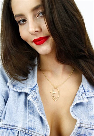 GOLD CUT OUT FACE ABSTRACT CHAIN NECKLACE