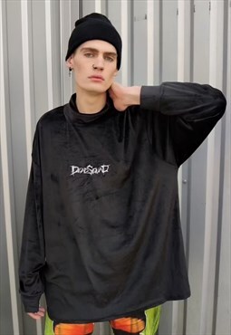 Dead squad slogan sweatshirt velvet finish jumper in black