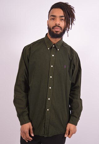 POLO RALPH LAUREN MENS VINTAGE SHIRT XL GREEN 90S