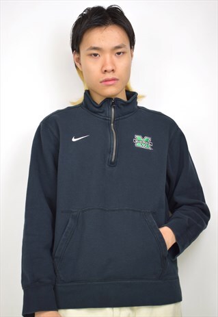 VINTAGE 90S NIKE BLACK 'MARSHALL' 3/4 ZIP SWEATSHIRT