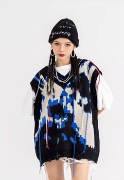 Abstract sleeveless sweater knitted grunge jumper vest top