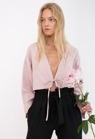 VICTORIA LINEN KIMONO JACKET / CROP TIE FRONT TOP