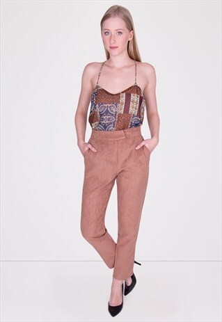 TAN HIGH WAIST CIGARETTE SUEDE LOOK TROUSERS