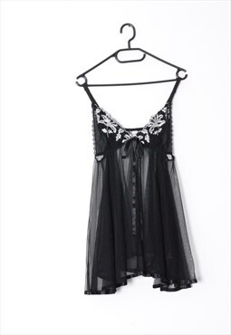 Vintage 90s Black Sheer Babydoll Style Mini Slip Dress
