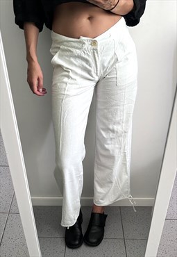 Cargo Style White Linen Casual Pants / Trousers
