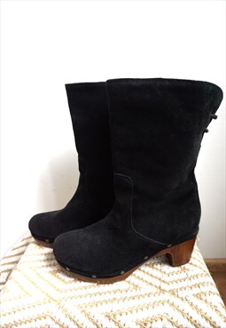 Vintage Black Suede Genuine Leather Winter Boots Warm inside