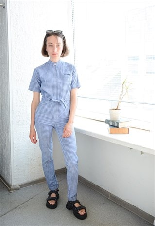 VINTAGE 80'S BLUE CHECKED COTTON