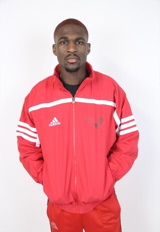 VINTAGE ADIDAS RED PRINT ZIP-UP SPORTS JACKET