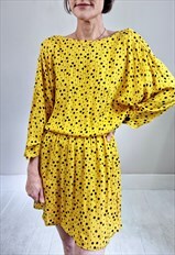 Vintage 80's Yellow and Black Polka Dot Slouchy Dress