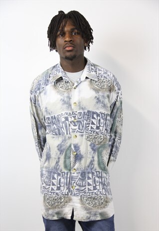 VINTAGE FUNKY PATTERNED BLUE SHIRT