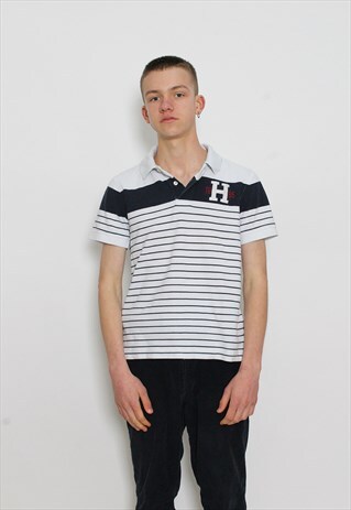 VINTAGE TOMMY HILFIGER WHITE SRIPED POLO SHIRT