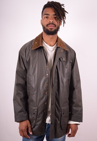MENS VINTAGE WAXED COTTON JACKET MEDIUM KHAKI 90S