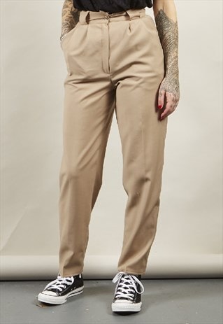 VINTAGE 90'S BEIGE TAPERED WOOL TROUSERS