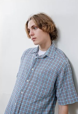 Vintage 80s Casual Relaxed Mini Check Short Sleeve Shirt M