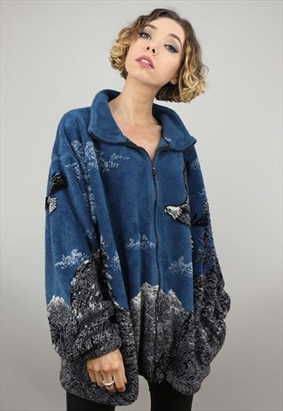 VINTAGE 90S OVERSIZED PATTERNED TEDDY FLEECE
