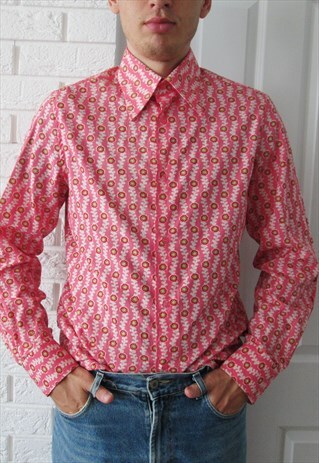 HOT PINK UNISEX GEOMETRIC PATTERN CASUAL FESTIVAL SHIRT