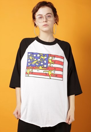 OBEY X KEITH HARING RAGLAN T SHIRT