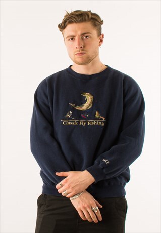VINTAGE 90S NAVY CLASSIC ADVENTURE EMBROIDERED SWEATSHIRT L