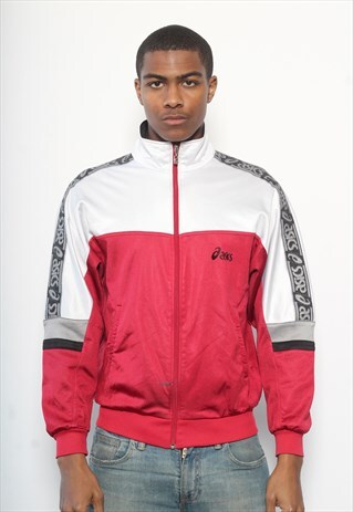 VINTAGE ASICS TRACK TAPE LOGO TRACK JACKET RED AND WHITE