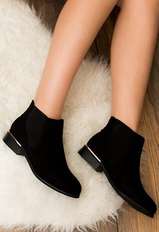 DOVER FLAT CHELSEA ANKLE BOOTS - BLACK SUEDE STYLE