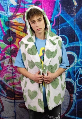 HEART FLEECE GILET HANDMADE SLEEVELESS HOOD LOVE JACKET